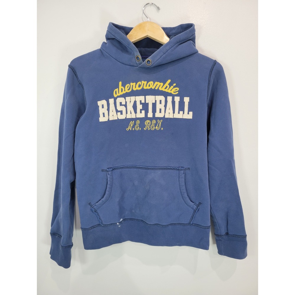 Vtg Y2K Abercrombie Kids Basketball Hoodie Blue Extra Large Long Sleeve Pullover